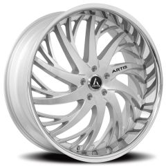 22x9 Artis Decatur Silver w/ Brushed Face &amp; Chrome Stainless Steel Lip 5x115 15mm