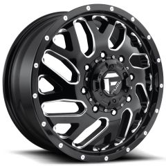 22x8.25 Fuel Off-Road Triton Black Milled Dually Front D581 8X6.5/165 105MM 121.5 C.B.