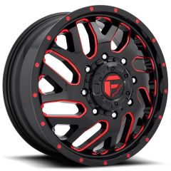 (Clearance - No Returns) 20x8.25 Fuel Off-Road Triton Gloss Black Red Tinted MiIled Dually Front D656 8X200 105MM 142.0 C.B.