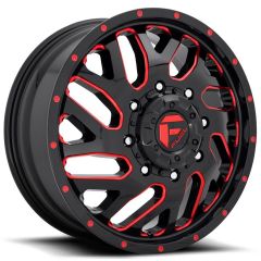 (Clearance - No Returns) 20x8.25 Fuel Off-Road Triton Gloss Black Red Tinted MiIled Dually Front D656 8X6.5/165 105MM 121.5 C.B.