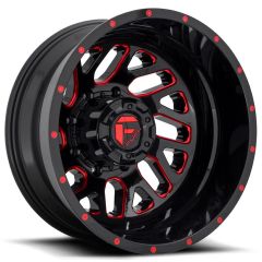 (Clearance - No Returns) 20x8.25 Fuel Off-Road Triton Gloss Black Red Tinted MiIled Dually Rear Outer D656 8X6.5/165 -240MM 121.5 C.B.