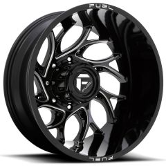 (Clearance - No Returns) 22x8.25 Fuel Off-Road Runner Gloss Black Milled Dually Rear Outer D741 8X200 -227MM 142.0 C.B.