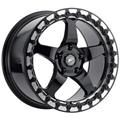 Staggered Full Set: Forgestar D5 Beadlock Gloss Black w/ Machined Lip (Flow Formed)