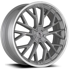 18x8 Modern Luxury MLF15 Brushed Silver w/ Chrome SSL (Flow Formed) 5x112 35mm