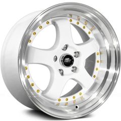 18x8.5 MST MT07 White w/ Machined Lip Gold Rivets  5x4.5/114.3 20mm