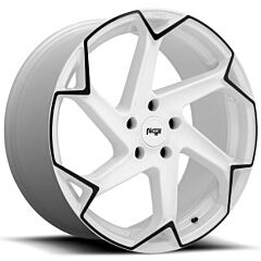 (Clearance - No Returns) 20x10.5 Niche Flash Gloss White w/ Black Trim M257 5x112 27mm
