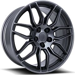 Staggered Full Set: Corvette C8 ZO6 Replica Wheels Titanium Machined w Dark Clear Coat FR401F (Flow Form)