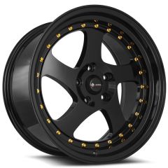 15x8 Vors VR2 Glos Black w/ Gold Rivets 4x100 20mm