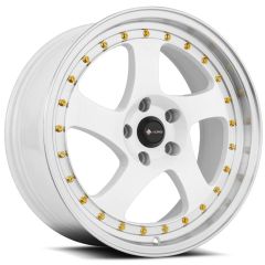 18x9 Vors VR2 White Machined w/ Gold Rivets 5x110 35mm (CUSTOM)