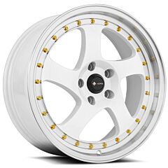 (Black Friday Sale) 18x9 Vors VR2 White Machined w/ Gold Rivets 5x120 35mm (CUSTOM)