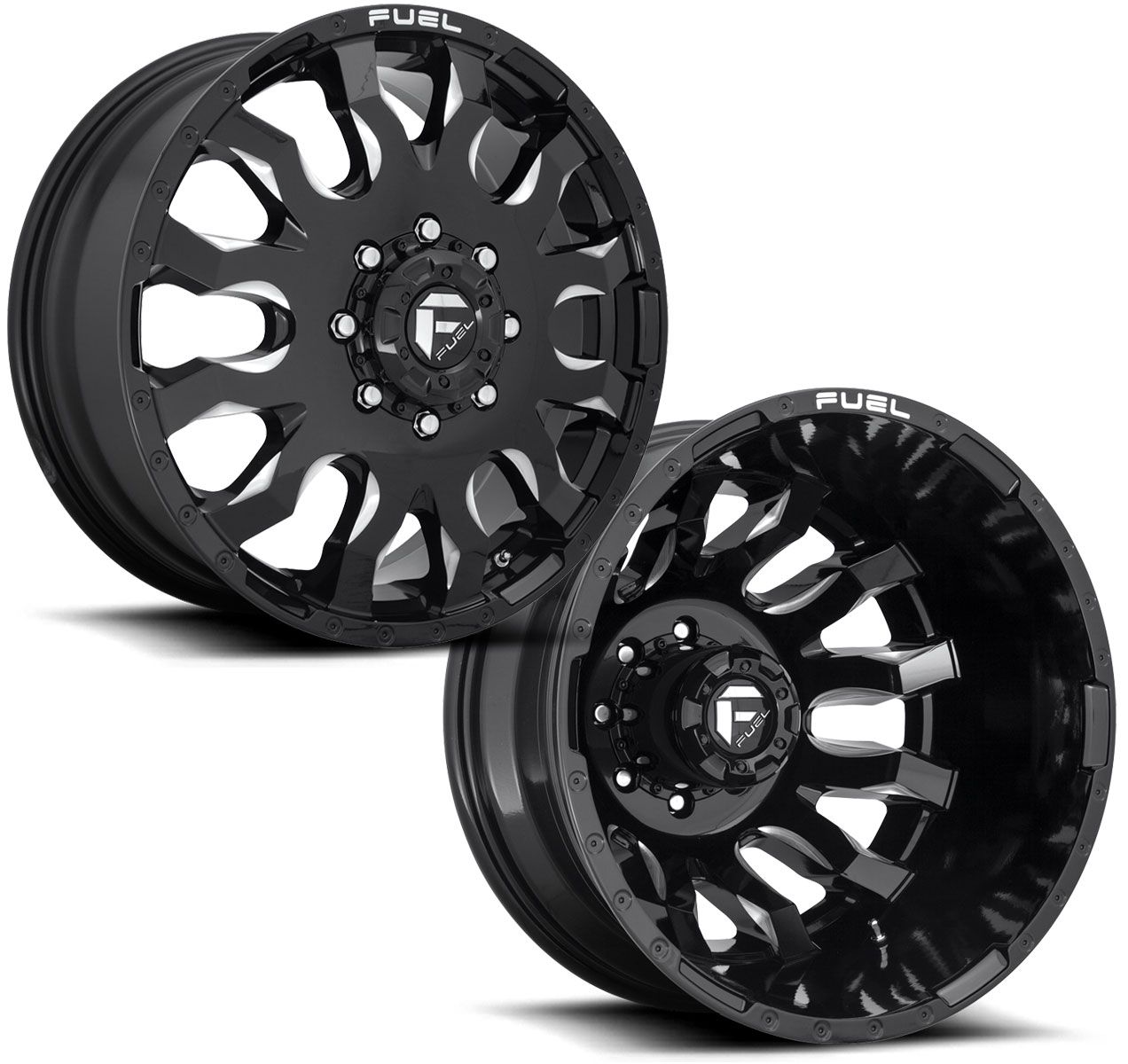 (Full Set - 6 Wheels) 20 Inch Fuel Off-Road Blitz Gloss Black Milled Dually  D673 8x200 (Fits up to 13.5