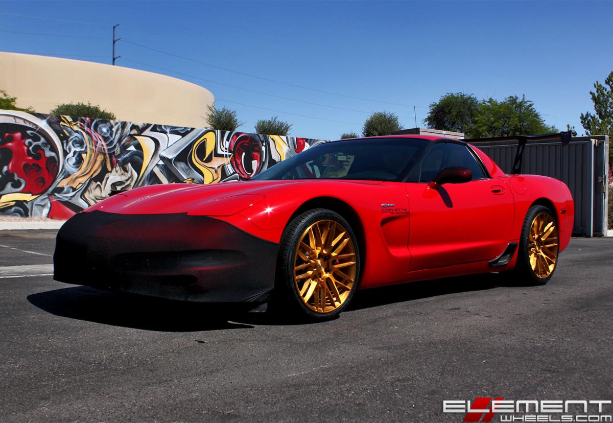 19/20 inch Staggered Savini Black Di Forza BM13 Brushed Gold on a 2001 Chevy Corvette C5 Z06 w/ Specs