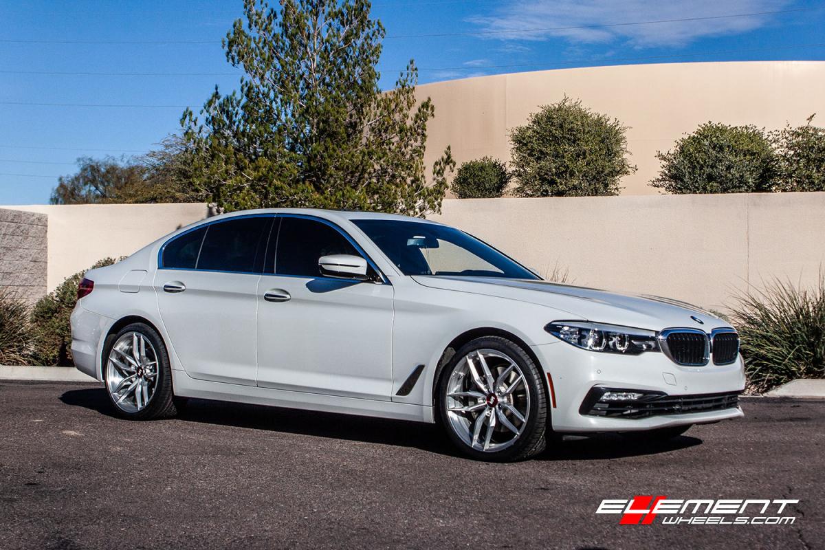 20 inch Variant Krypton Full Brushed Silver w/ Red Caps on 2017 BMW 530i
