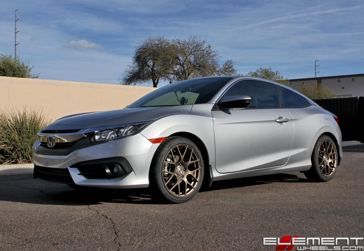 18x8.5 TSW Nurburgring Matte Bronze on a 2016 Honda Civic Coupe w/ Specs