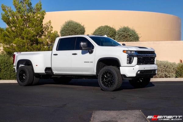 20 Inch Fuel Off-road Cleaver in Gloss Black Milled D574 on a 2020 Chevrolet Silverado 3500 Dually