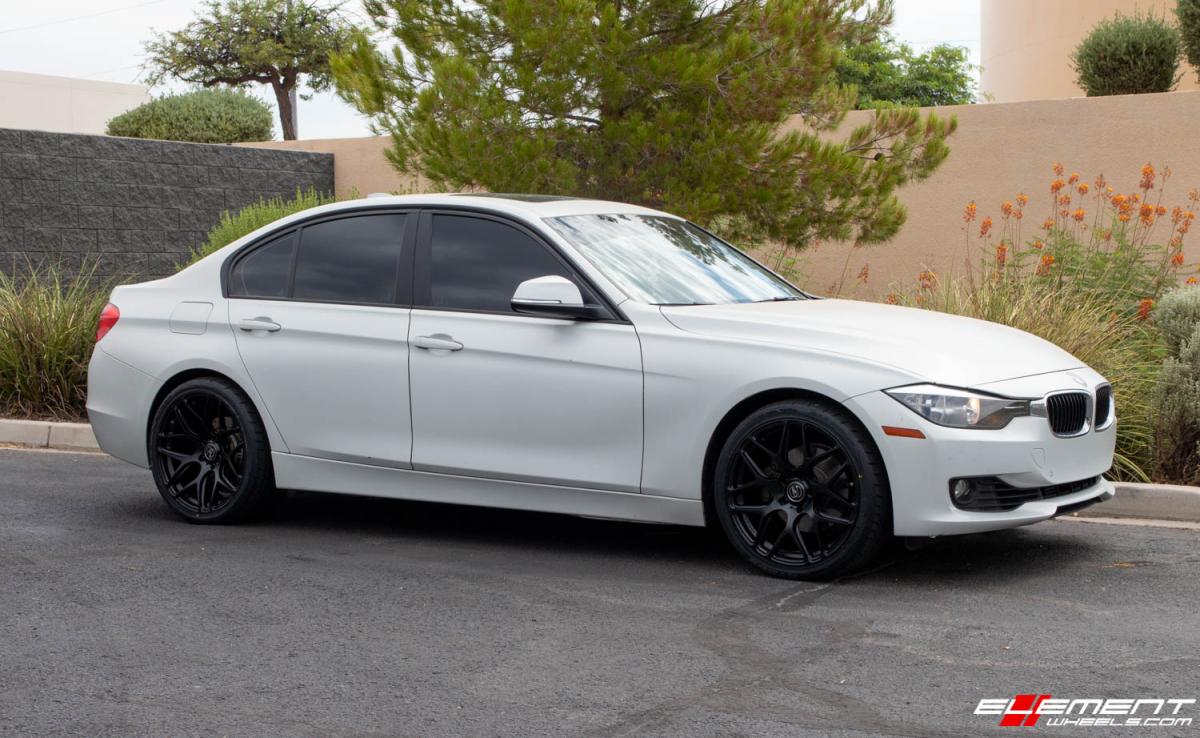Staggered 19 Inch MRR Ground Force GF09 Matte Black on a 2015 BMW 328I