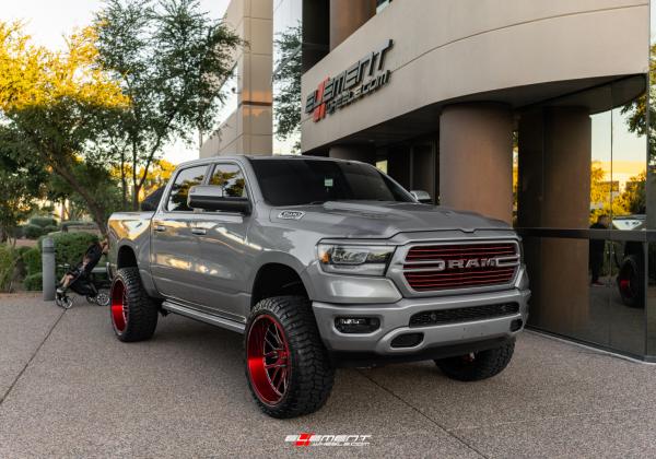 24 inch Axe Off-Road AX6.2 Candy Red Milled on a Lifted 2019 Dodge Ram 1500