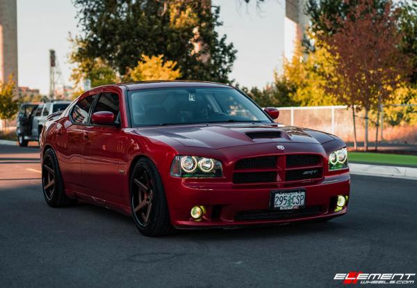 Staggered 20 Inch Ferrada FR3 in Matte Bronze w/Gloss Black Lip on a 2007 Dodge Charger SRT