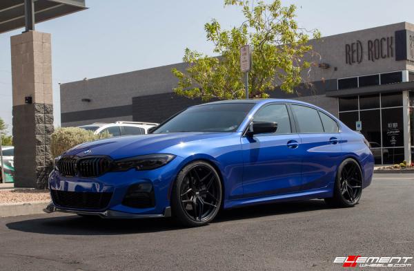 Staggered 20 Inch Variant Xenon in Satin Black on a 2019 BMW 330i G20