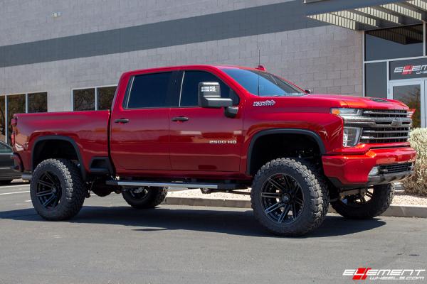 22 inch 4Play Off-Road 4P08 Brushed Black on a Lifted 2021 Chevrolet 2500 Duramax High Country