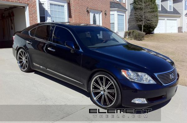 22" Staggered Black Di Forza BM3 Concave Wheels Black/Machined on 08 Lexus LS460 w/ Specs