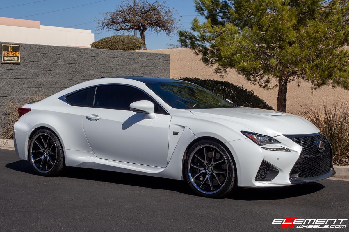 20 inch Staggered Lexani R-Twelve Gloss Black Machined w/ Chrome Stainless Lip on a 2015 Lexus RC-F
