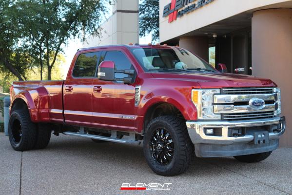 20 inch Dually Fuel Off-Road Blitz Gloss Black Milled on a 2017 Ford F-350 Dually
