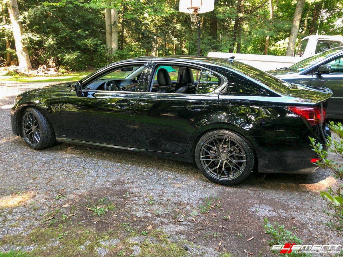 Staggered 19 Inch Avant Garde M520R Dark Graphite Metallic on a 2014 Lexus GS350