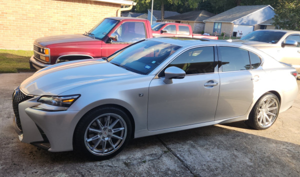 Staggered 19 inch Ferrada CM2 in Machined Silver on a 2018 Lexus GS350