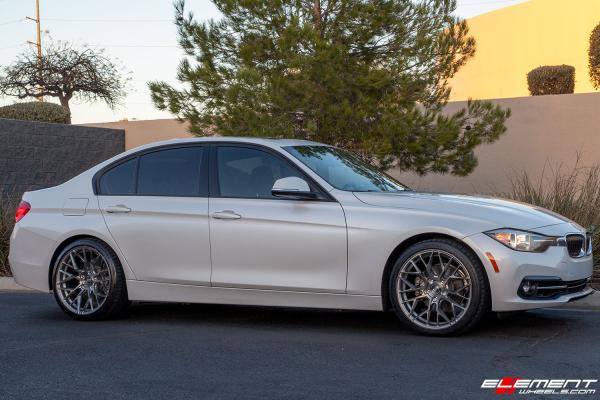 19 inch Staggered Variant Radon Titanium Brushed Face on a 2016 BMW 328i