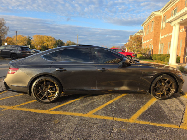 Staggered 20 inch Vossen HF-5 in Satin Bronze on a 2025 Genesis G80