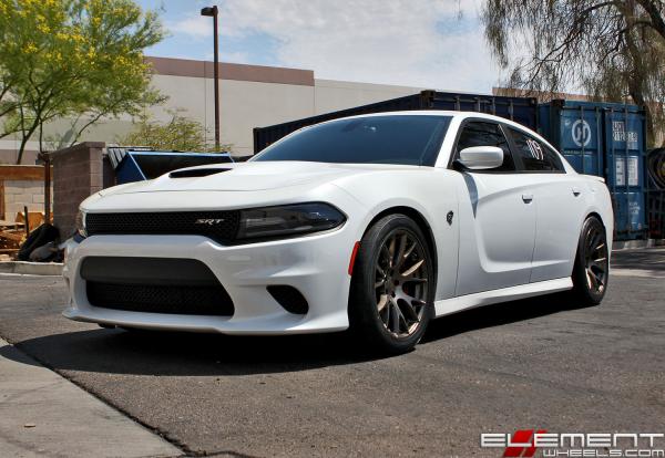 20 inch Staggered Hellcat Replica Wheels Gloss Bronze on a 2015 Dodge Charger SRT w/ Specs