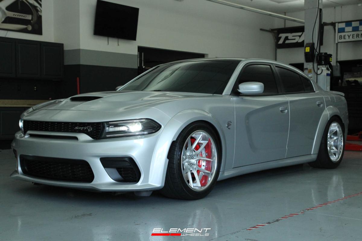 Staggered 20 Inch Variant CCK -3P w/ Brushed face and Polished lip on 2020 Dodge Charger Widebody Hellcat