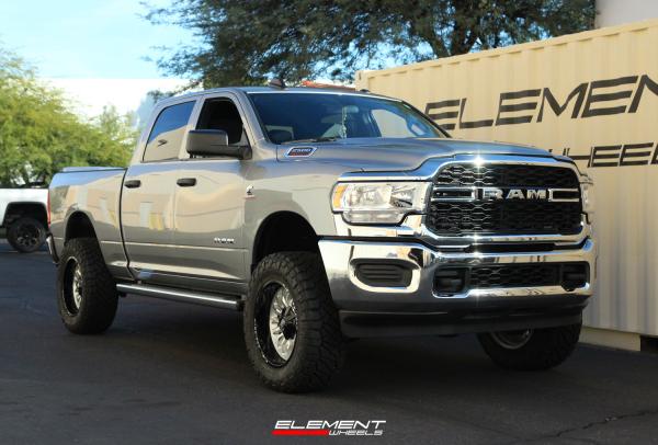 20 inch Fuel Off-Road Arc Silver Brushed w/ Milled Black Lip D798 on a Leveled 2022 Dodge Ram 2500