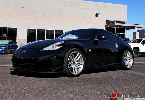 20 inch Staggered Variant Krypton Full Brushed Silver (Flow Forged) on a 2010 Nissan 370Z Nismo w/ Specs