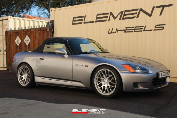 18 inch Staggered MRR Ground Force GF7 Silver Machined on a 2000 Honda S2000