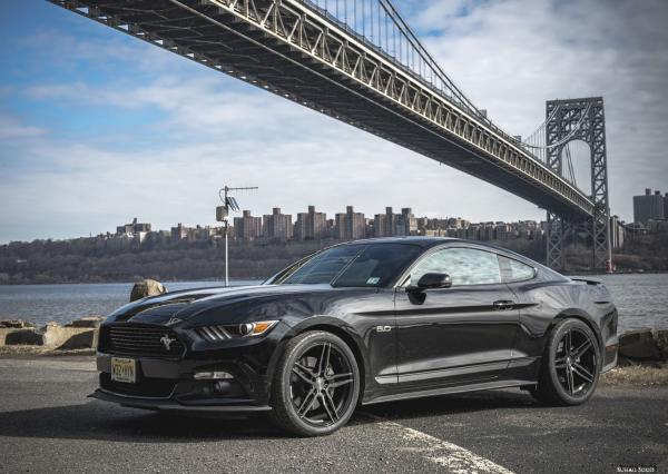 20 inch Staggered Vertini RF1.6 Gloss Black Brush Tint on a 2016 Ford Mustang GT w/ Specs