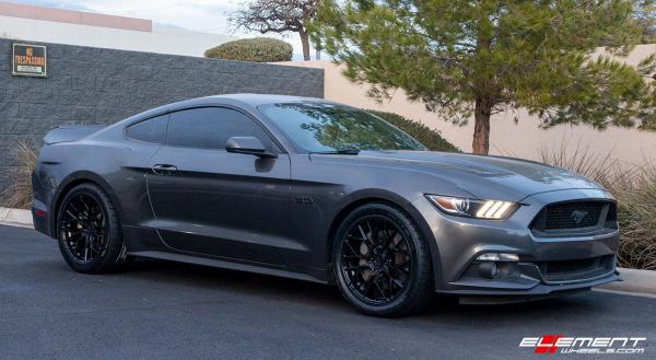 19 inch Staggered Variant Radon Gloss Piano Black on a 2016 Ford Mustang GT w/ 4 Piston Brembos