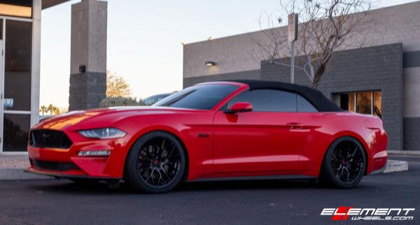 20 inch Staggered Variant Radon Gloss Piano Black on a 2019 Ford Mustang GT w/ 4 Piston Brembos
