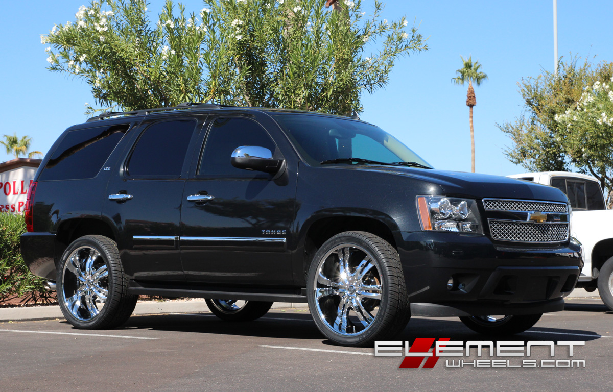 24 Inch Dub Phase 6 Chrome On 2011 Chevy Tahoe W/ Specs Element Wheels.